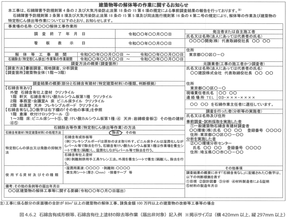 石綿含有吹付け材、石綿含有保温材等の除去等を含む作業（届出非対象）記入例