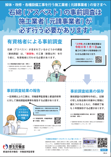 石綿(アスベスト)の事前調査は施工業者(元請事業者)が必ず行う必要があります!〔令和6年(2024年)度版〕